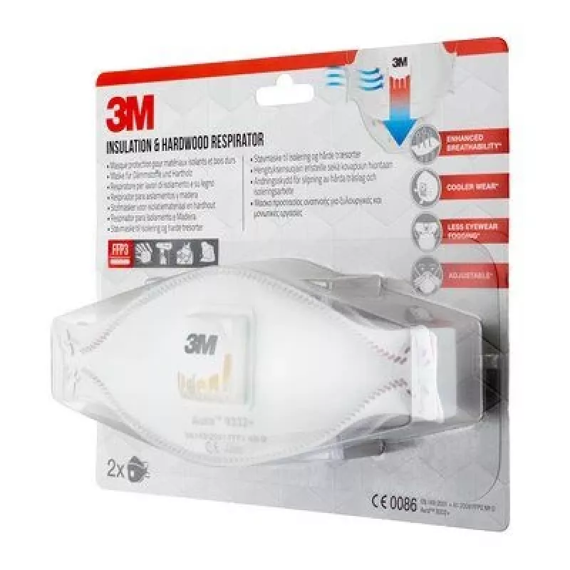 3M Aura Comfort Cool Flow 9332+ FFP3 NR D Máscaras respiratórias descartáveis, 2 unidades (9332C2)