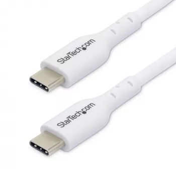 StarTech.com 1 m (3,3 ft) cabo de carregamento USB-C branco pack de 2, cabo USB-C, cabo de carregamento para portátil USB 2.0 Type-C, 60 W 3 A Power Delivery, revestimento TPE, cabo de transferência de dados USB-C, M/M