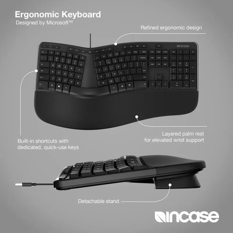 Incase Designed by Microsoft teclado ergonómico Office USB QWERTY preto