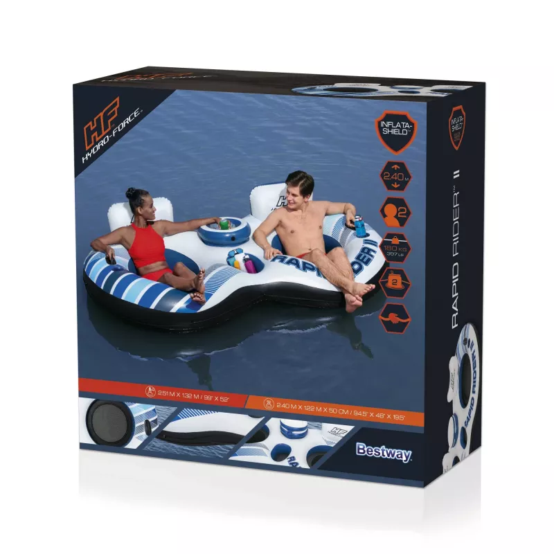 Bestway Hydro-Force Rapid Rider II Flutuador duplo para rio, Multicolor, Flutuador, Padrão, Rapaz/Rapariga, 180 kg, 2 pessoas