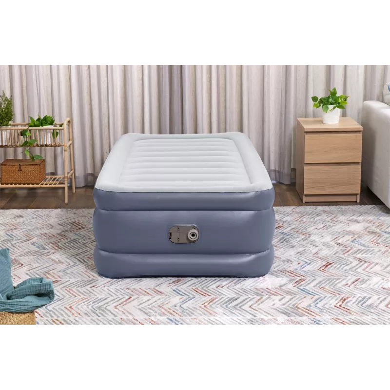 Bestway Tritech Colchão de ar Twin com bomba AC integrada e revestimento antimicrobiano 1,91 m x 97 cm x 51 cm