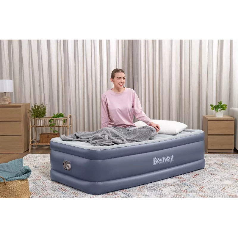 Bestway Tritech Colchão de ar Twin com bomba AC integrada e revestimento antimicrobiano 1,91 m x 97 cm x 51 cm