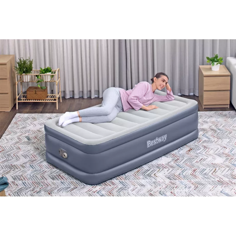 Bestway Tritech Colchão de ar Twin com bomba AC integrada e revestimento antimicrobiano 1,91 m x 97 cm x 51 cm
