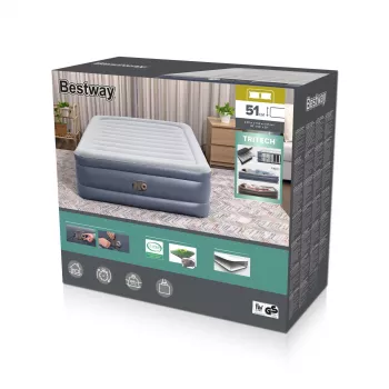 Bestway Tritech Colchão de ar Queen com bomba AC integrada e revestimento antimicrobiano 2,03 m x 1,52 m x 51 cm