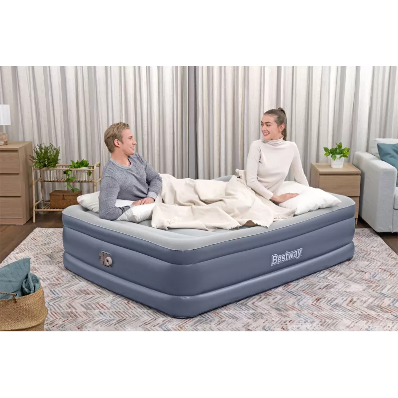 Bestway Tritech Colchão de ar Queen com bomba AC integrada e revestimento antimicrobiano 2,03 m x 1,52 m x 51 cm