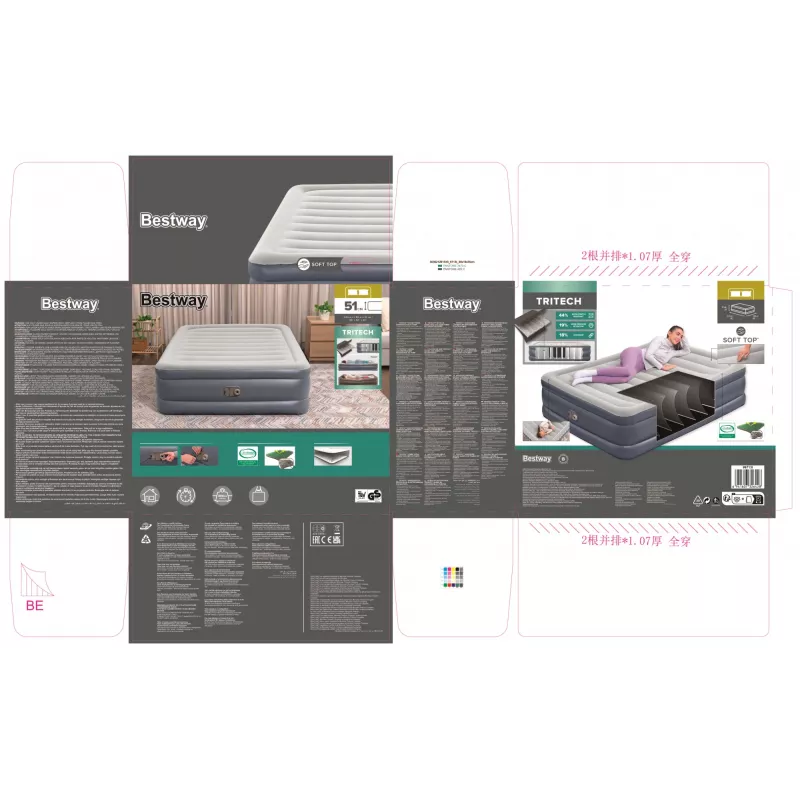 Bestway Tritech Colchão de ar Queen com bomba AC integrada e revestimento antimicrobiano 2,03 m x 1,52 m x 51 cm