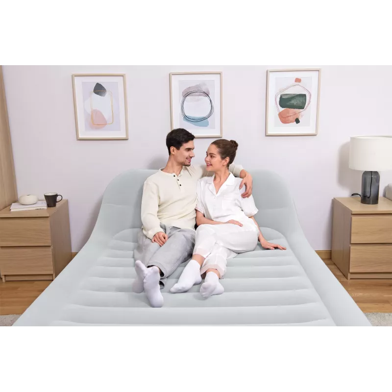 Bestway Tritech SleekFlow Colchão de ar com encosto Queen com bomba AC integrada e revestimento antimicrobiano 2,26 m x 1,52 m x 84 cm
