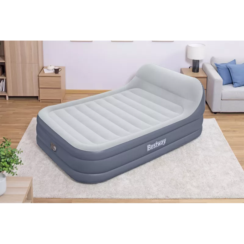Bestway Tritech SleekFlow Colchão de ar com encosto Queen com bomba AC integrada e revestimento antimicrobiano 2,26 m x 1,52 m x 84 cm