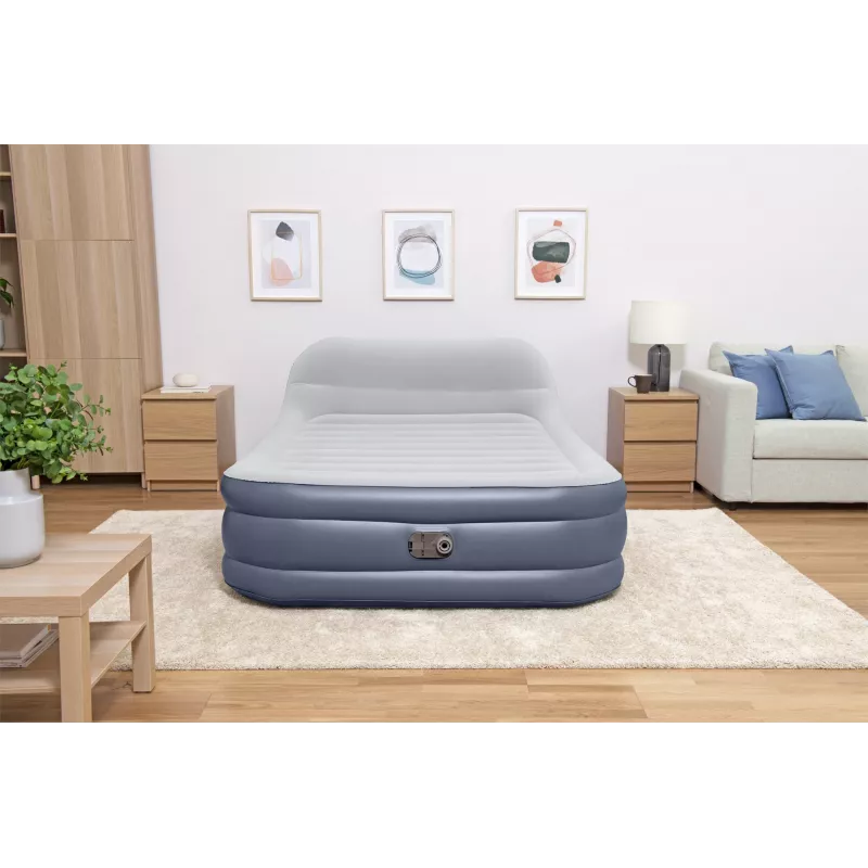 Bestway Tritech SleekFlow Colchão de ar com encosto Queen com bomba AC integrada e revestimento antimicrobiano 2,26 m x 1,52 m x 84 cm