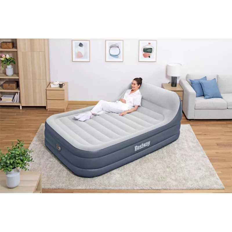 Bestway Tritech SleekFlow Colchão de ar com encosto Queen com bomba AC integrada e revestimento antimicrobiano 2,26 m x 1,52 m x 84 cm