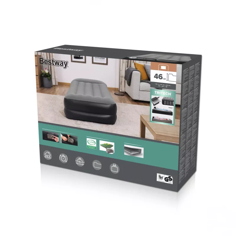 Bestway Tritech Colchão de ar Twin com bomba AC integrada e revestimento antimicrobiano 1,91 m x 97 cm x 46 cm
