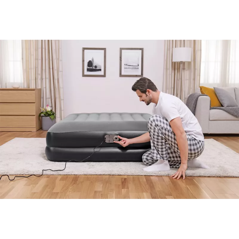 Bestway Tritech Colchão de ar Queen com bomba AC integrada e revestimento antimicrobiano 2,03 m x 1,52 m x 46 cm