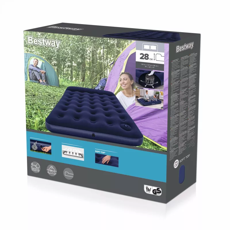 Bestway Colchão de ar Full com bomba de pé incorporada 1,91 m x 1,37 m x 28 cm