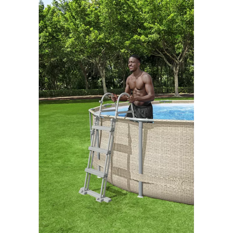 Bestway Flip & Lock Escada para piscina elevada 1,07 m, Escada, Cinzento, Metal, 150 kg, 3 degraus, 107 cm