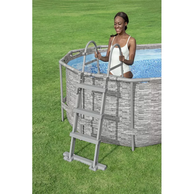 Bestway Flip & Lock Escada para piscina elevada 1,07 m, Escada, Cinzento, Metal, 150 kg, 3 degraus, 107 cm