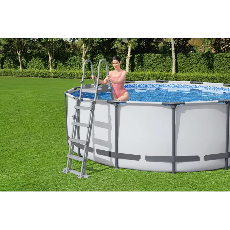 Bestway Flip & Lock Escada para piscina elevada 1,32 m, Escada, Cinzento, Metal, Plástico, 150 kg, 4 degraus, EN16582
