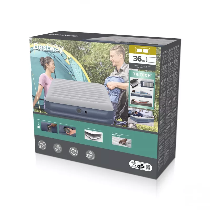 Bestway Tritech Colchão de ar Queen com bomba recarregável 2,03 m x 1,52 m x 36 cm