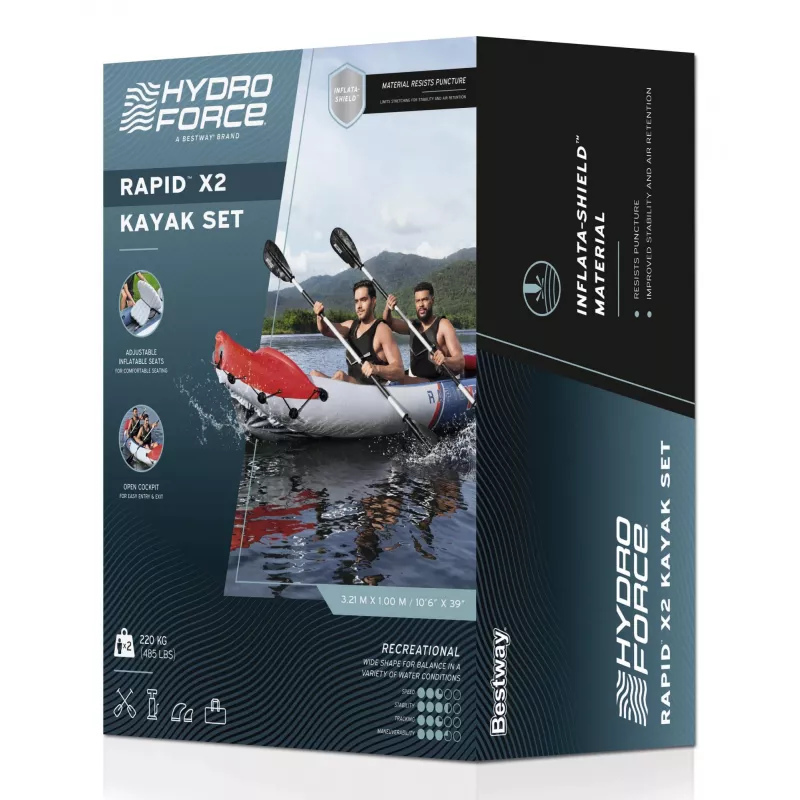 Bestway Hydro Force Rapid X2 Conjunto de caiaque insuflável para 2 pessoas 3,21 m