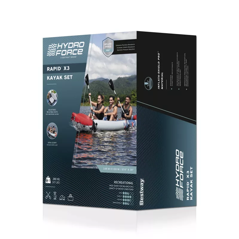 Bestway Hydro Force Rapid X3 Conjunto de caiaque insuflável para 3 pessoas 3,81 m