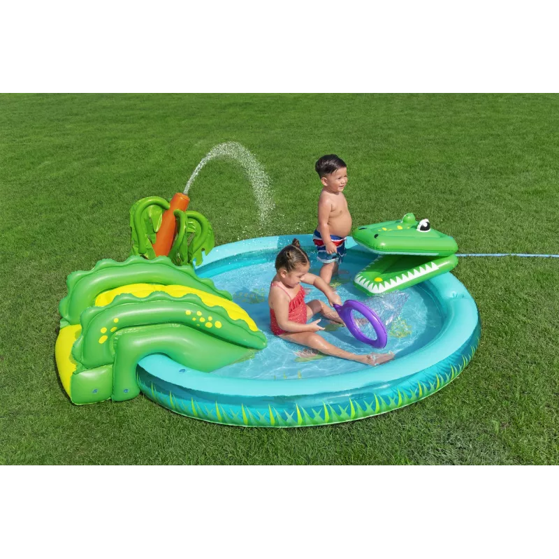Bestway Crocodile Cove Centro de brincadeira aquática e piscina insuflável para crianças 2,24 m x 1,81 m x 72 cm