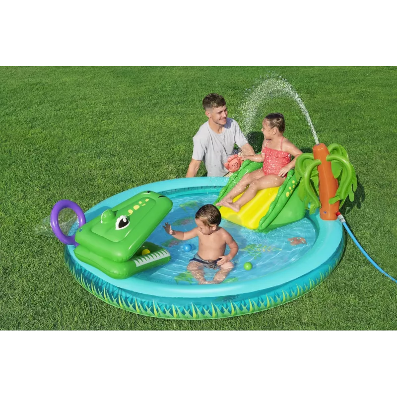 Bestway Crocodile Cove Centro de brincadeira aquática e piscina insuflável para crianças 2,24 m x 1,81 m x 72 cm