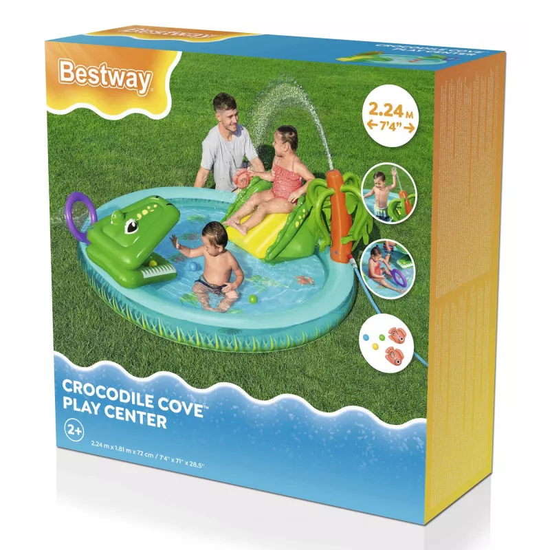 Bestway Crocodile Cove Centro de brincadeira aquática e piscina insuflável para crianças 2,24 m x 1,81 m x 72 cm