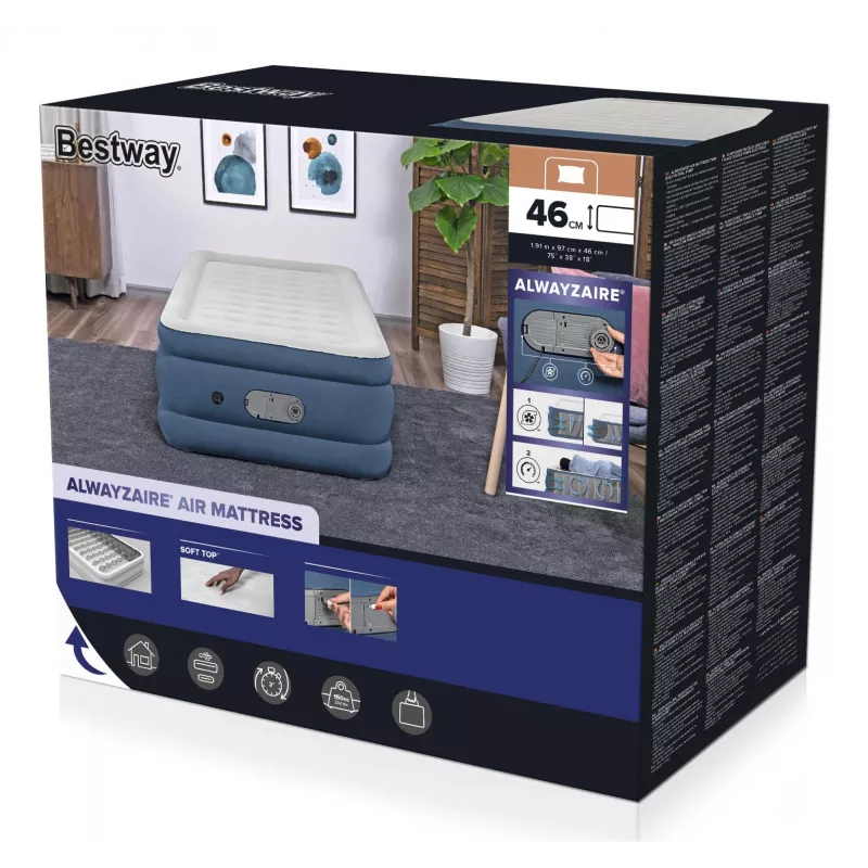 Bestway AlwayzAire Cama de ar Twin com bomba dupla integrada 1,91 m x 97 cm x 46 cm