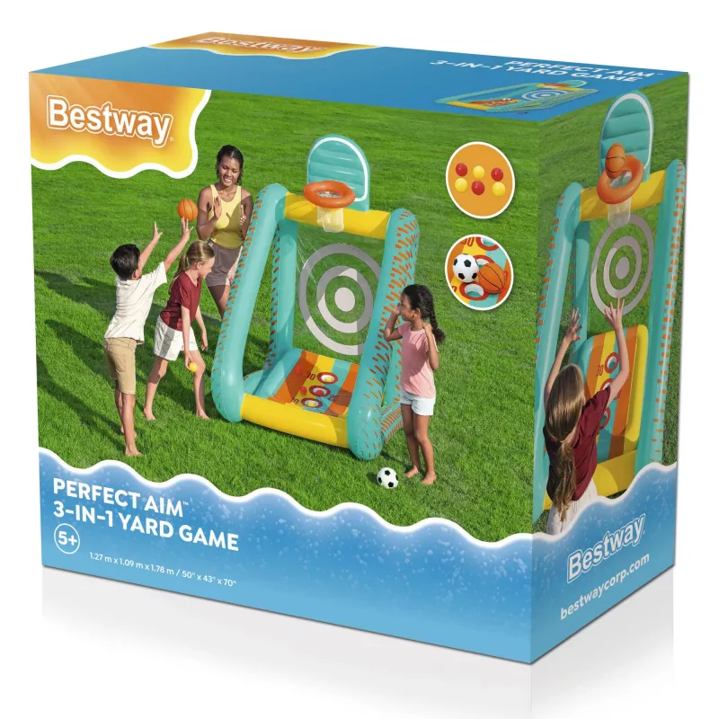 Bestway Perfect Aim Jogo de jardim insuflável 3 em 1, Centro de brincadeira insuflável, 5 ano(s), Policloreto de vinilo (PVC), Multicolor