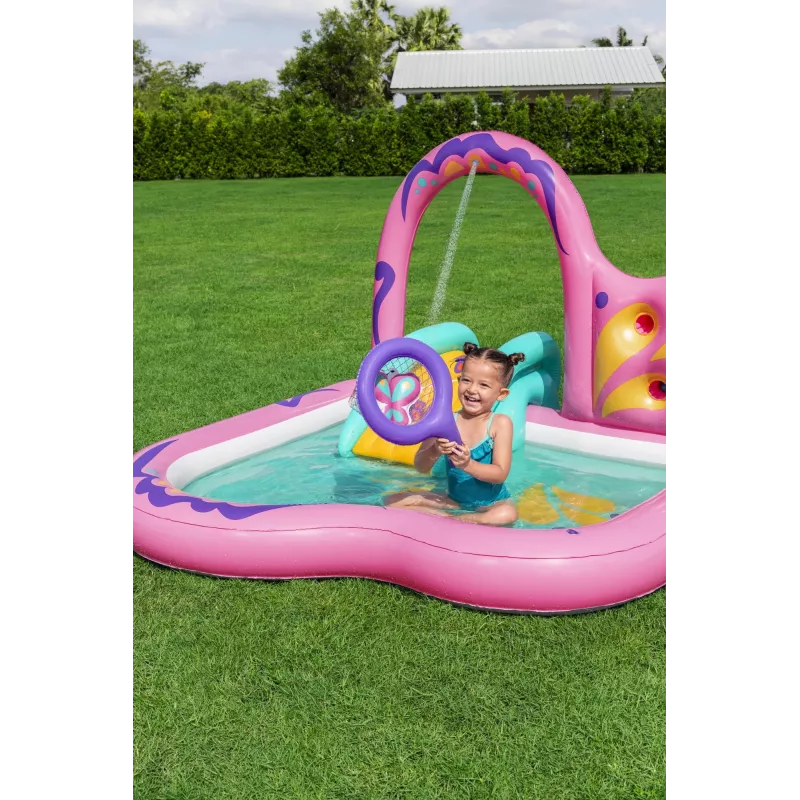 Bestway Butterfly Wonder Centro de brincadeira aquática e piscina insuflável para crianças 1,80 m x 1,80 m x 1,17 m