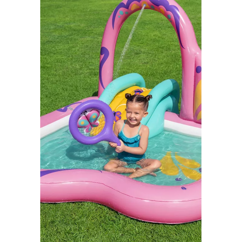 Bestway Butterfly Wonder Centro de brincadeira aquática e piscina insuflável para crianças 1,80 m x 1,80 m x 1,17 m