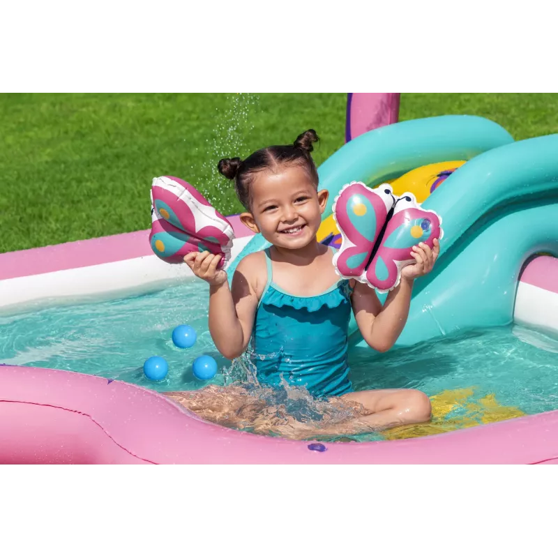 Bestway Butterfly Wonder Centro de brincadeira aquática e piscina insuflável para crianças 1,80 m x 1,80 m x 1,17 m