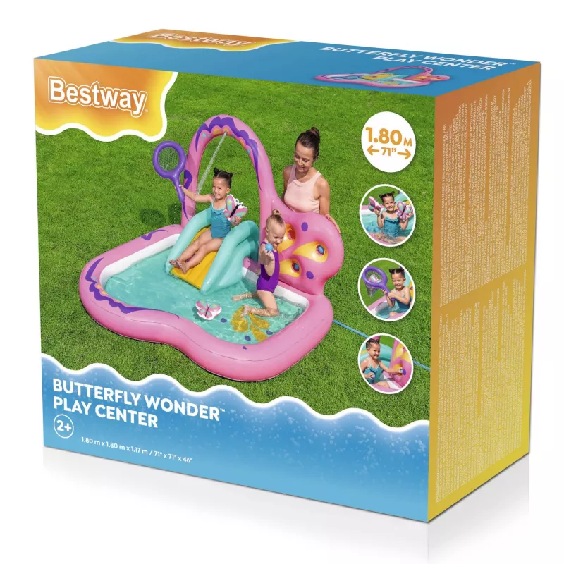 Bestway Butterfly Wonder Centro de brincadeira aquática e piscina insuflável para crianças 1,80 m x 1,80 m x 1,17 m