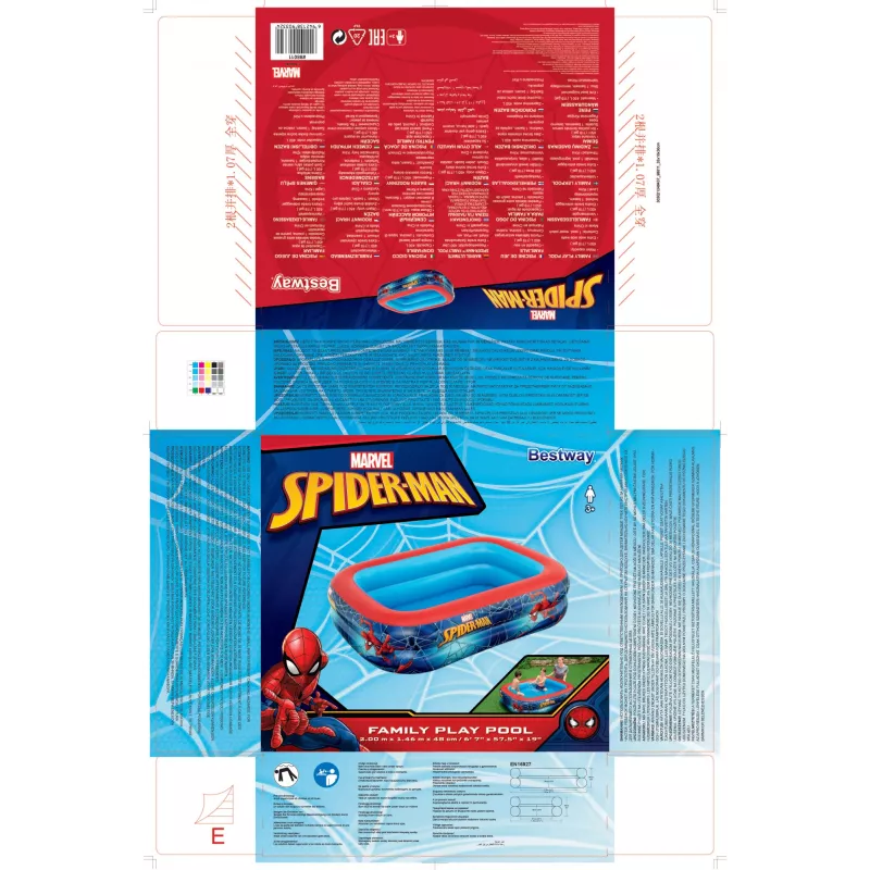 Bestway Piscina de brincar, Piscina insuflável, 450 L, Retangular, 6 ano(s), Spider-Man, Vinil