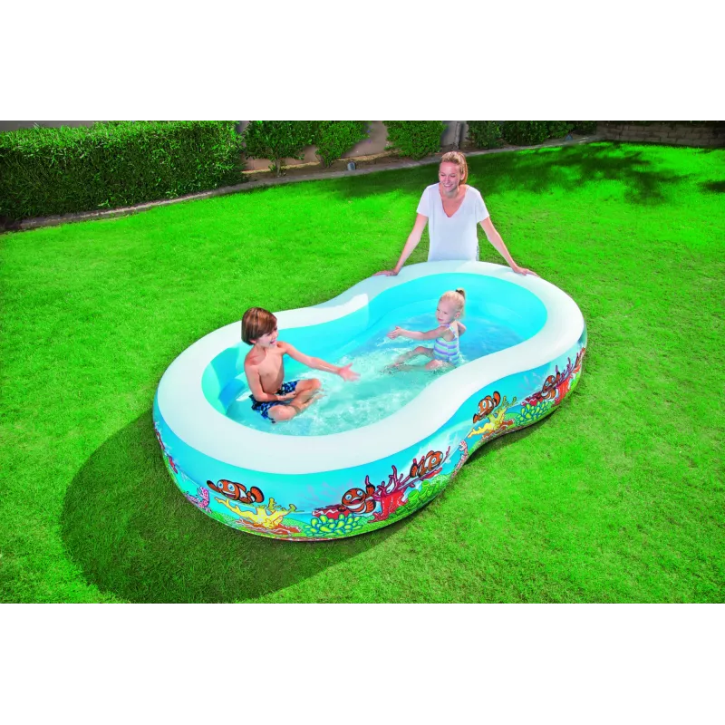 Bestway Piscina de brincar familiar insuflável 2,62 m x 1,57 m x 46 cm, Piscina insuflável, 544 L, Retangular, Vinil, Multicolor