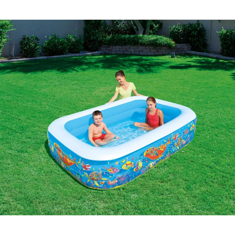 Bestway Piscina de brincar familiar insuflável 2,29 m x 1,52 m x 56 cm, Piscina insuflável, 702 L, Retangular, 6 anos, Vinil, Multicolor