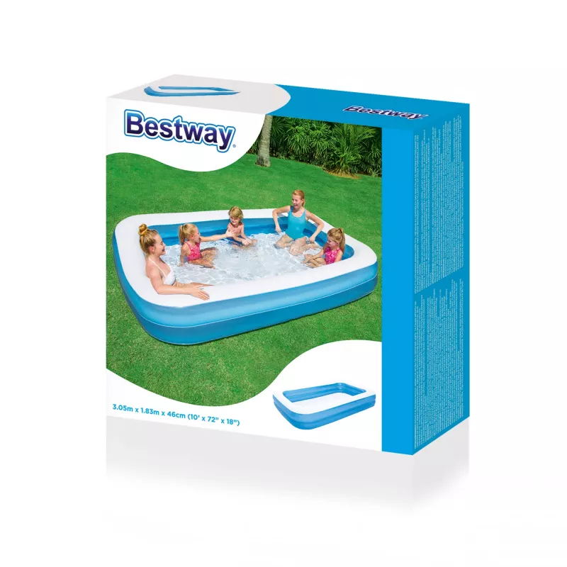 Bestway Piscina familiar retangular azul insuflável 3,05 m x 1,83 m x 46 cm