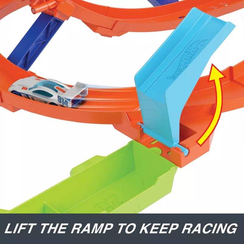 Hot Wheels Action Loop Cyclone Challenge Conjunto de pista com carro de brinquedo à escala 1:64, armazenamento fácil