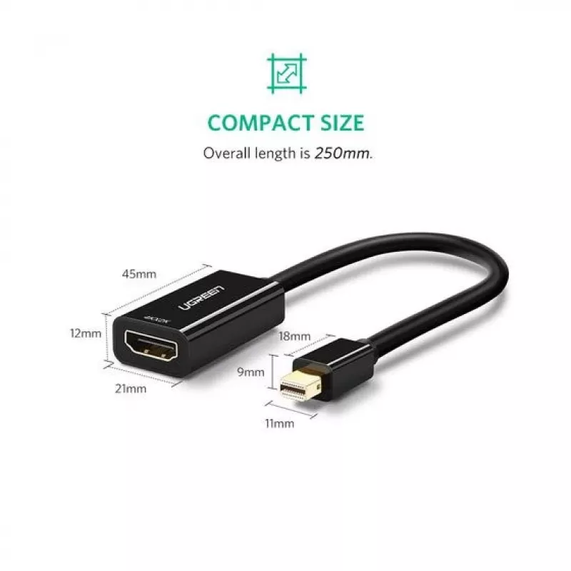 Ugreen 40360 Adaptador de cabo de vídeo 0,25 m Mini DisplayPort HDMI Preto