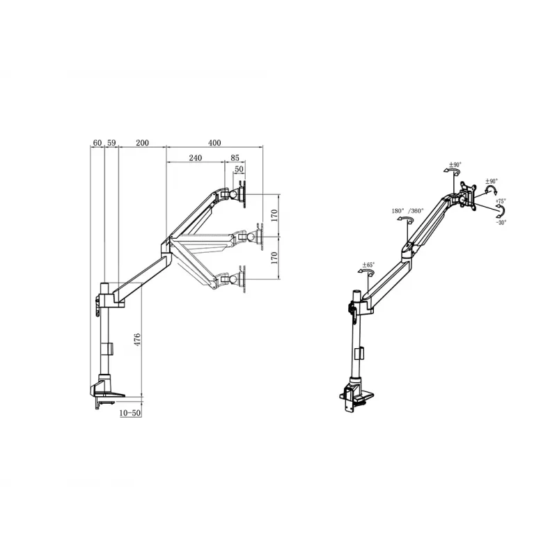Multibrackets M VESA Gas Lift Braço único com haste, fixação, 10 kg, 38,1 cm (15 inch), 81,3 cm (32 inch), 100 x 100 mm, preto