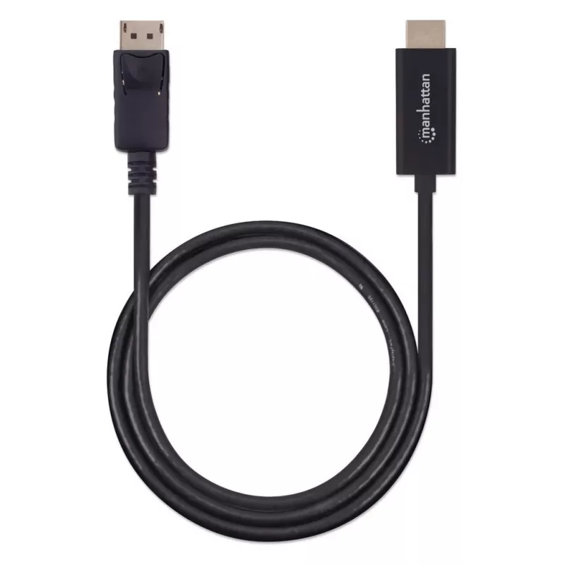 Manhattan Cabo DisplayPort 1.2 para HDMI, 4K@60Hz, 1m, macho para macho, DP com bloqueio, preto, não bidirecional, três anos de garantia, corresponde a 3F-DP-HDMI-4K60-HDR