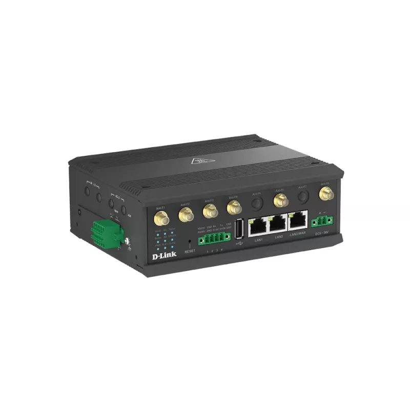 D-Link Gateway 5G IIoT, gateway móvel, preto, Gigabit Ethernet, 10,100,1000 Mbit/s, 802.11a, 802.11b, 802.11g, Wi-Fi 4 (802.11n), Wi-Fi 5 (802.11ac), 300,866 Mbit/s