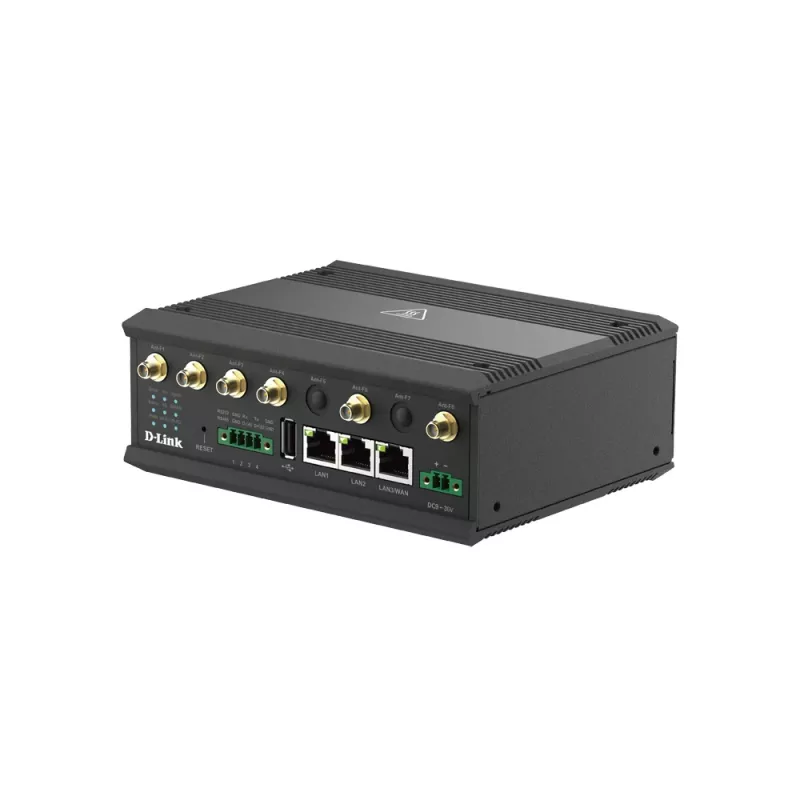 D-Link Gateway 5G IIoT, gateway móvel, preto, Gigabit Ethernet, 10,100,1000 Mbit/s, 802.11a, 802.11b, 802.11g, Wi-Fi 4 (802.11n), Wi-Fi 5 (802.11ac), 300,866 Mbit/s