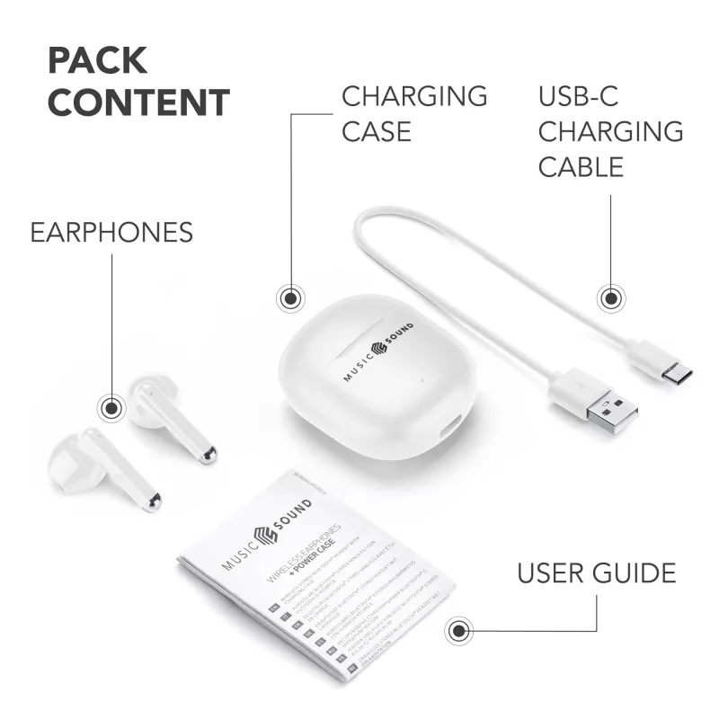 Music Sound Breeze Auscultadores Bluetooth in-ear em design de cápsula com estojo colorido