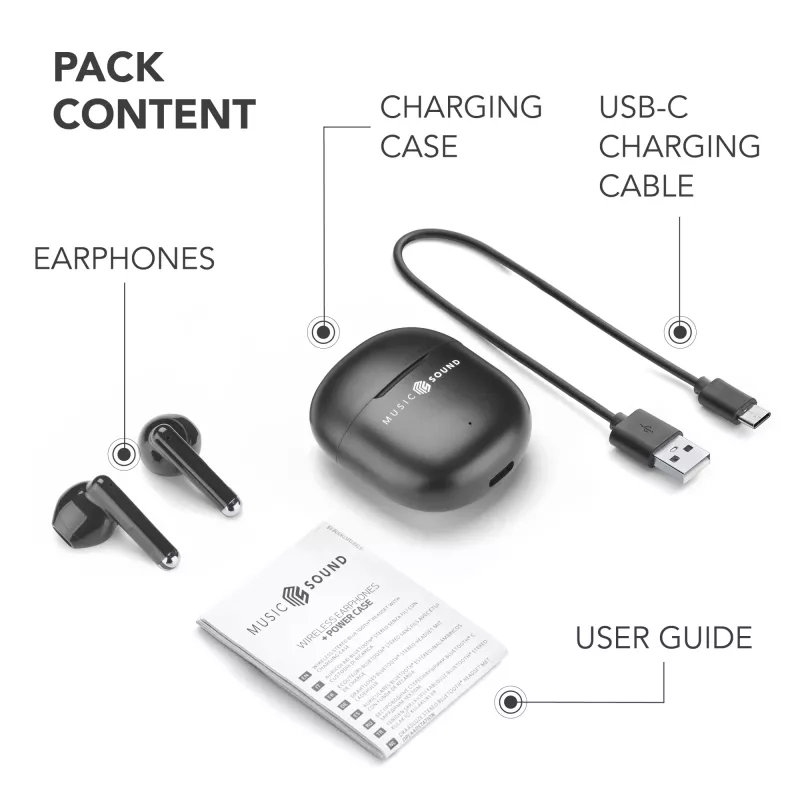 Music Sound Breeze Auscultadores Bluetooth de cápsula com estojo colorido
