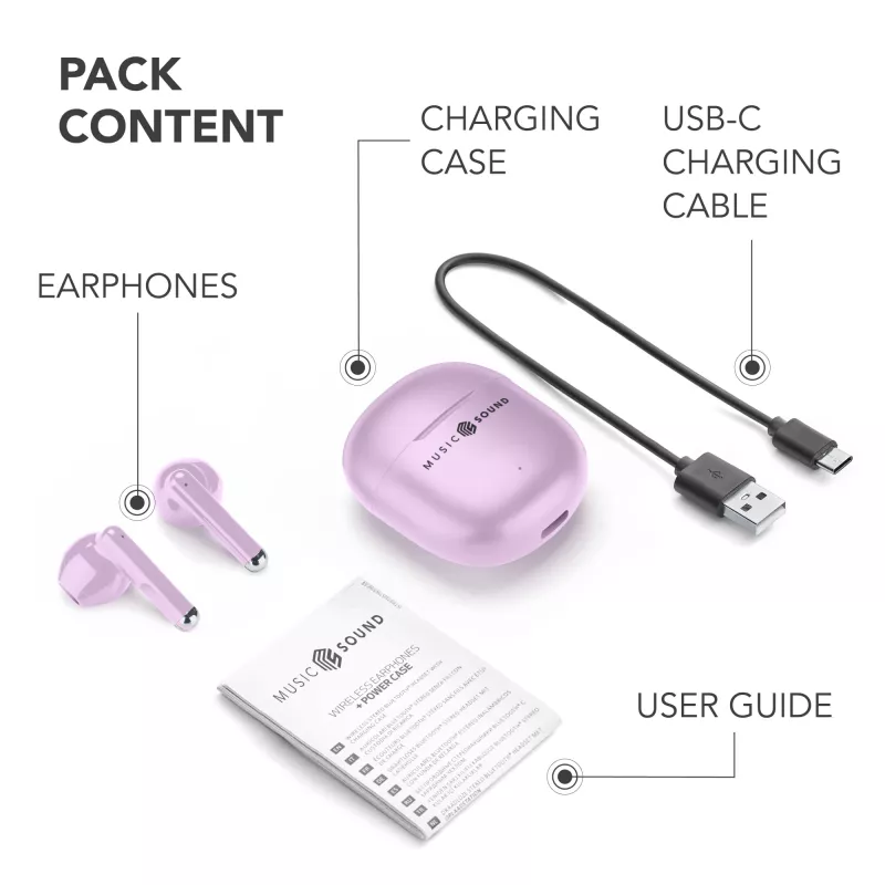 Music Sound Breeze Auscultadores Bluetooth de cápsula com estojo colorido