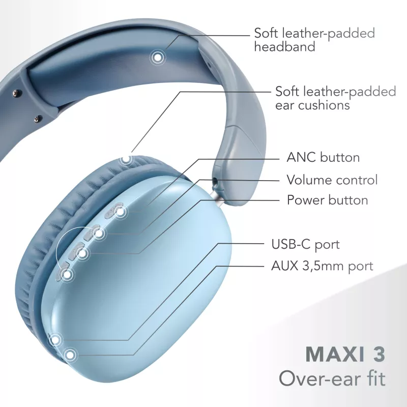 Music Sound MAXI3 MAXI3 Auscultadores over-ear sem fios com cancelamento ativo de ruído
