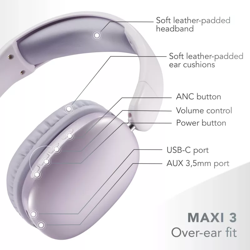 Music Sound MAXI3 MAXI3 Auscultadores over-ear sem fios com cancelamento ativo de ruído