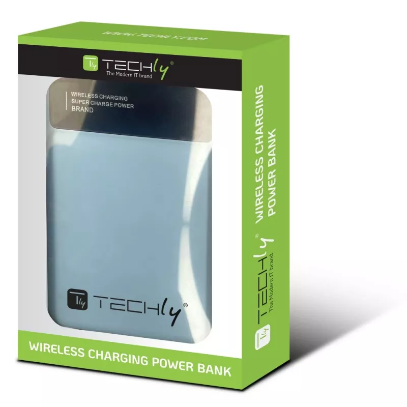 Techly I-CHARGE-10LCDBL Powerbank polímero de lítio (LiPo) 10000 mAh carregamento sem fios azul
