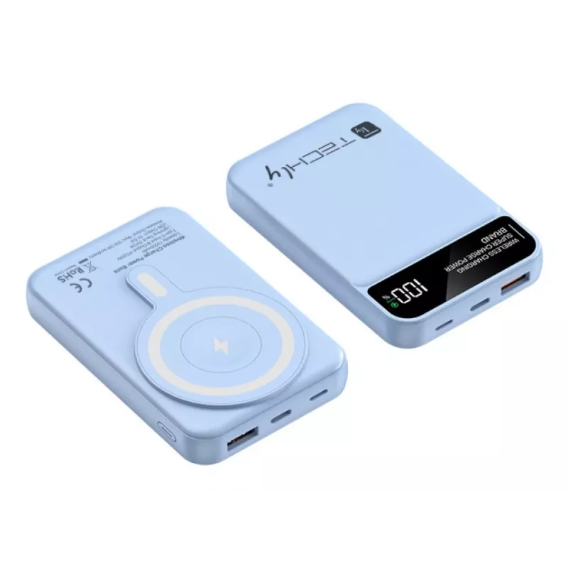 Techly I-CHARGE-10LCDBL Powerbank polímero de lítio (LiPo) 10000 mAh carregamento sem fios azul