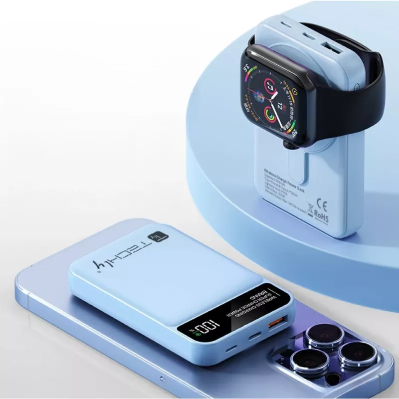 Techly I-CHARGE-10LCDBL Powerbank polímero de lítio (LiPo) 10000 mAh carregamento sem fios azul